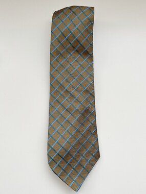 Nsignia Gold Teal Geometric 100% Silk Tie vintage formal wedding artsy dapper